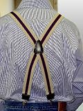 Khaki and Navy Striped Holdup Suspenders in X-back