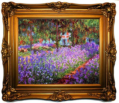Monet The Artists Garden at Giverny - Fancy Ornate Gold Gallery Framed Canvas Print Repro 23x27
