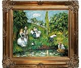 Art Reproduction Oil Painting - Cezanne Paintings: Couples Relaxing by a Pond with Renaissance Bronze Frame - Bronze Finish - 30 X 34 - Hand Painted Framed Canvas Art