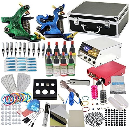 Tattoo Starter Kits 2Machine Gun 8 Color Inks+Needles+Power Supply+carrying case