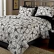 3pc Modern Quilt White Black Floral Bedding Set King
