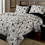 3pc Modern Quilt White Black Floral Bedding Set Queen