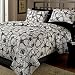 3pc Modern Quilt White Black Floral Bedding Set King