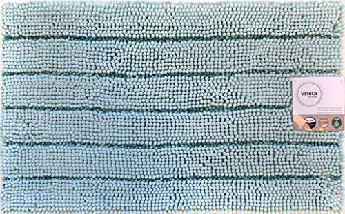 Venice Super Absorbent Microfiber Bathroom Rug with Non-Slip Backing. 100% Polyester Chenille Microfiber Constructed into Super Soft and Absorbent Bristles. Sturdy Non-Skid Backing Will Keep the Mat in Place Even when Wet. Fully Machine Washable for Easy Care. Keep Your Bathroom Dry and Looking Sharp While Adding Comfort with the Venice Bath Mat by Momentum Home. 17-inch x 24-inch - Turquoise
