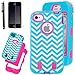 KINGCO 3in1 Chevron Pattern Design Hybrid High Impact Case Cover for Apple iPhone 4/4S Cases Covers (sky blue+hot pink)