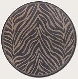 86" Round Area Rug Zebra Pattern in Black and Cocoa