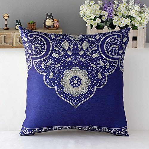 Ology(R)- Chinoiserie Blue Butterfly Porcelain Flower Pillow Case Cotton Linen Sofa Office Cushion Cover