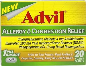 Advil Allergy & Congestion Relief 20 Coated Tablets (1 Pack)