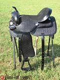 Western Treeless Square Skirt Saddle With Basket Weave Black Harness And Black Rough Out Seat