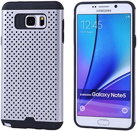 Galaxy Note 5 Case, Faypro® Armor Mesh Dual Layer Shell Cover Hybrid PC Silicone Shockproof Hard Soft Skin Case for Samsung Galaxy Note 5 (Silver)