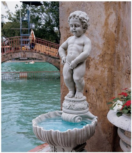 Design Toscano NG833505 Manneken Pis Statue with Basin and Pump in Faux Stone