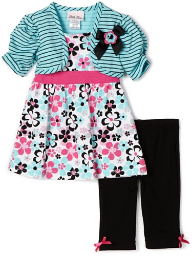 Little Lass Baby-girls Infant 2 Piece Skimp with Knit Shrug and Ribbon Cropped Legging Set