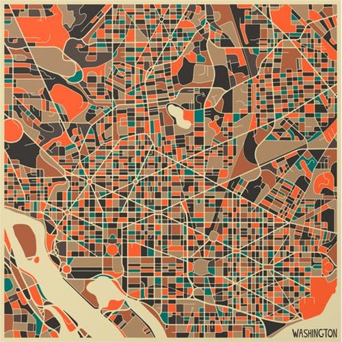 Big Fish Art Retro City Map Washington DC by Jazzberry Blue Wall Art, 18 by 18-Inch