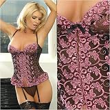 Gorgeous Embroidered Mesh Bustier in Plus Sizes 40 42 44 Black/Pink