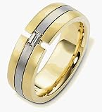 14 Karat Yellow Gold and Titanium Designer Diamond Baguette Wedding Band