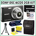 Sony Cybershot DSC-W220/B 12.1 MP Digital Camera in Black + 2GB Accessory Kit