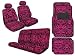 10 Piece Safari Animal Print Automotive Interior Gift Set - 4 Universal Fit Carpet Floor mats, 2 Low Back Bucket Seat Covers with Separate Head Rests, and Universal Fit Bench Seat Cover - Hot Pink Zebra