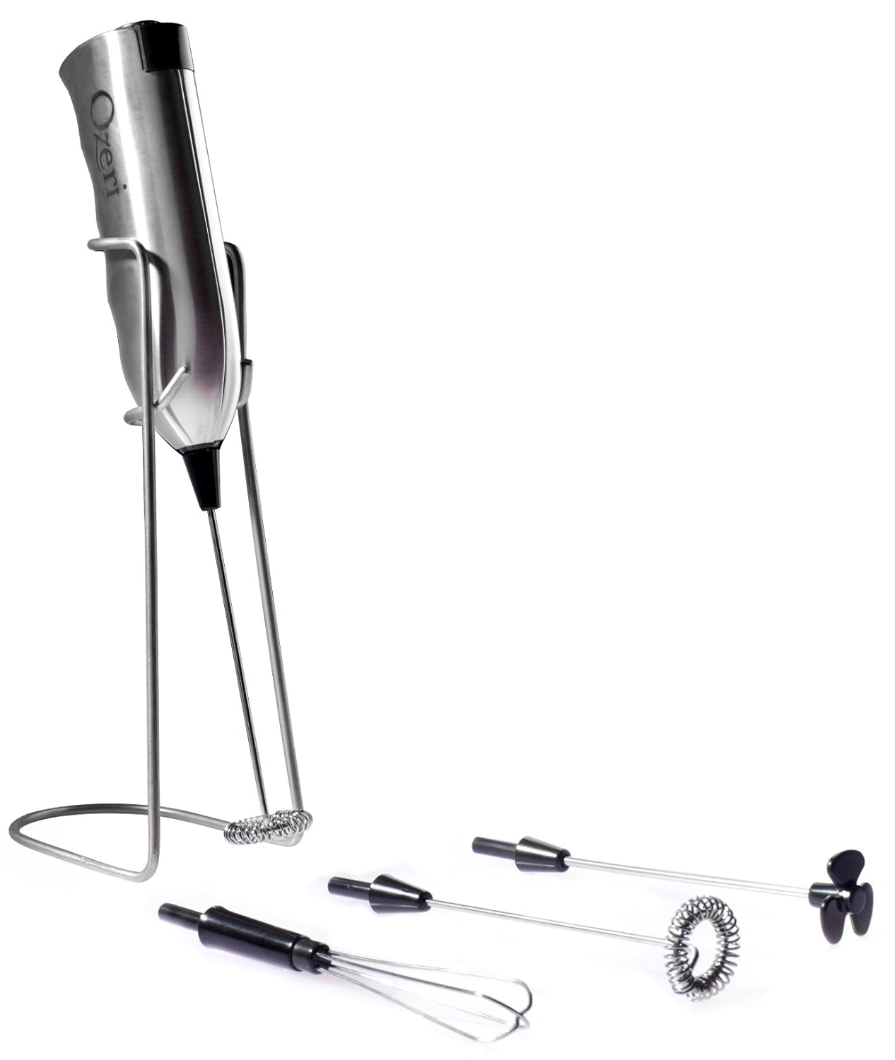 Ozeri Deluxe Milk Frother and Whisk in Stainless Steel with Stand and 4