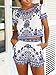 Choies Women's Blue Tile Print Crop Top With Shorts Two Piece Outfit Suit M