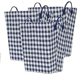 Bright Cotton Fabric Covered Checked Laundry Baskets with Leatherette Handles 16"x12"x20" Set of 3
