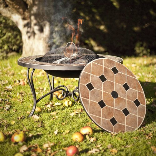 La Hacienda Pompei Fire Pit Converts To Table Mosaic Mesh Cover D