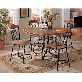 9pc Tuscan Style Counter Height Dining Table and Bar Stool Set by visiondecor Furniture