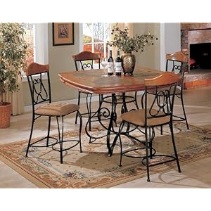 9pc Tuscan Style Counter Height Dining Table and Bar Stool Set by
