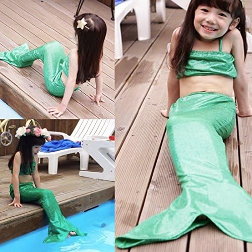 Lovely Little Girls Mermaid Swimsuit Bikini Swimwear 3pcs Set (120(4-5T), Green)