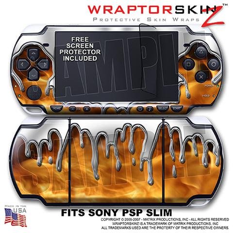 Chrome Drip On Fire WraptorSkinz Skin and Screen Protector Kit fits Sony PSP Slim
