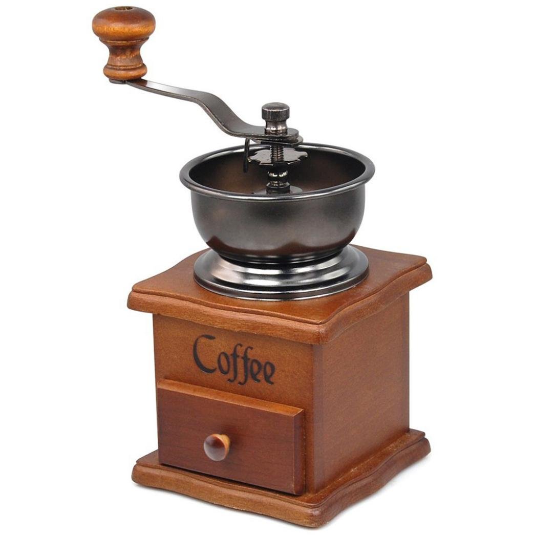 Hotkey Manual Vintage Bronze Coffee Grinder Household Retro Wood Delicate Coffee Mill with