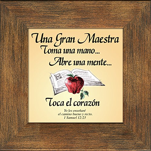 Spanish, Español, Female Teacher, Maestra, Appreciation Inspirational Saying with Scripture of Gratitude, Framed Gift With Easel For Standing, Bible Verses, Religious Plaque (Bronze)