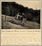 1907 Ad Wm. Simpson Motor Lawn Mower Roller Riding - Original Print Ad