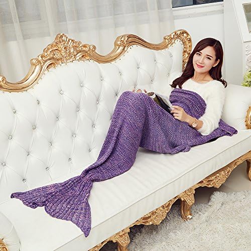 Juissie Warm and Soft Mermaid Tail Blanket,Sleeping Bag Sofa Bed Snuggle Mermaid (180*90cm) (Dark Purple)
