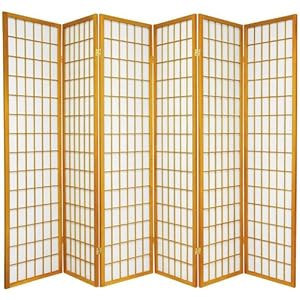 Asian Furniture - 6ft. Window Pane Japanese Shoji Privacy Screen Room Divider - 6 Panel Honey