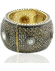 Rose Cut Diamond Bangle 14kt Yellow Gold Bracelet Designer Jewelry