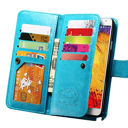 Note 3 Case, Galaxy Note 3 Case, Joopapa Note 3 Wallet Case,Pu Leather Case Magnet Wallet Credit Card Holder Flip Cover Case Built-in 9 Card Slots & Stand Case for Samsung Galaxy Note 3 N9000 (Blue)