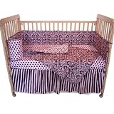 Pink and Brown Damask 4-Piece Crib Set