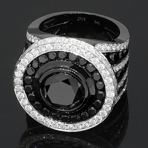 14K Gold PVD Plated Mens Diamond Ring  Black 