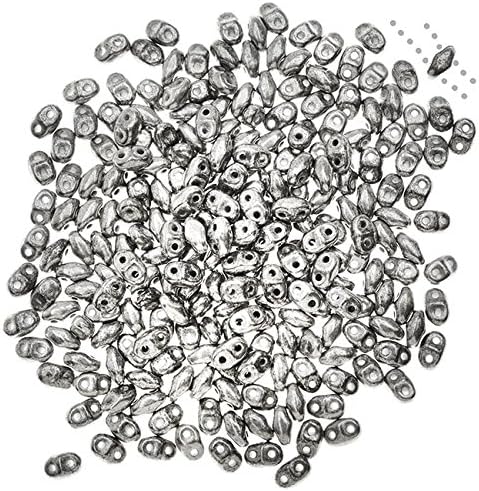 Czech Glass MiniDuo, 2-Hole Seed Beads 4.5x3mm, 8 Gram Tube, Matte Jet Silver Paste