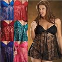 Lace Babydoll /w Thong in Plus Sizes 1x 2x 3x Black Emerald Pink Bordeaux Red Purple Blue