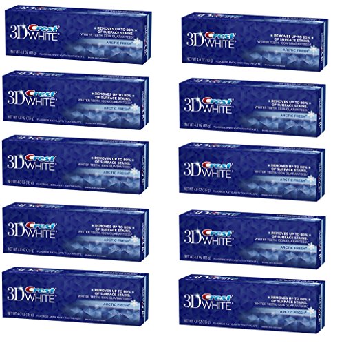 (PACK OF 10 TUBES) Crest 3D White Arctic Fresh Anti-Cavity Teeth Whitening Toothpaste. Removes Up to 90% of Surface Stains! Vibrant & Refreshing Mint Flavor! (10 Tubes, 4oz each Tube)