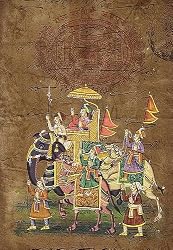 Modern Art Miniatures India Folk Paintings Drawings & Water Color on Paper Procession 8.5 x 13 inches