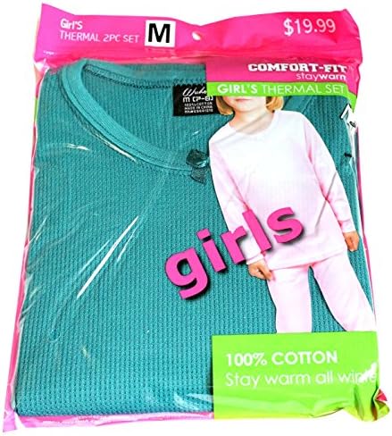 New Comfort Fit Winter Girl's Warm Thermal 100% Cotton 2 PCS Set Blue Green M