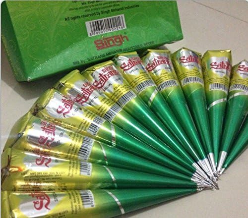Indian High Quality Premium Mehndi Cones Pack of 12 Pieces - Best for Body Paint Bridal Makeup Art - Free Shipping Worldwide