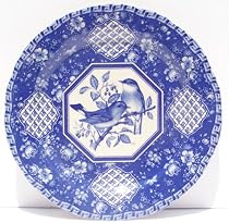 Blue Toile Rose Chintz Bird Design Dinner Plate
