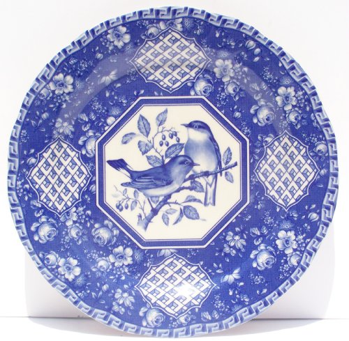 Blue Toile Rose Chintz Bird Design Dinner Plate