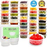 Plastic Food Storage Containers with lids - Restaurant Deli Cups / Foodsavers for Party Supplies, Baby & Portion Control - Kids Lunch Boxes - Watertight / Leakproof Takeout Kitchen Set (8.5oz, 50pcs)