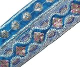 from indianbeautifulart 3 Yd Wide Blue Fabric Copper Gold Sequin Embroidery Trim Fabric Ribbon Free Shipping Worldwide