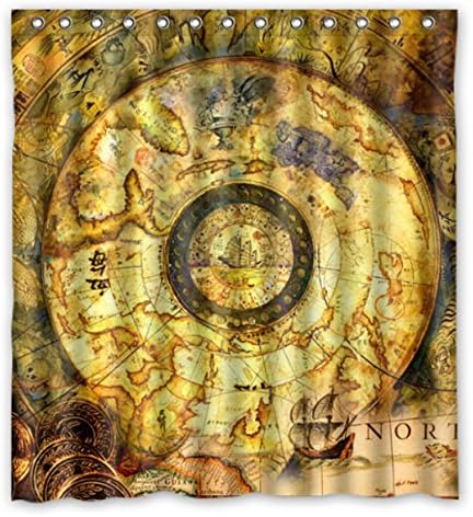 Custom Polyester Shower Curtain 66" x 72" World maps distressed painted Sailing round