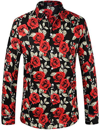 SSLR Men's Rose-Printed Long Sleeve Shirt